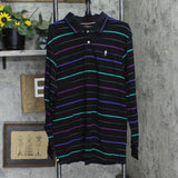 Payne Stewart Mens Long Sleeve Pique Golf Polo Shirt Black Striped L