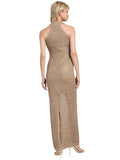 GUESS Sleeveless Keyhole Sequin Crochet Bodycon Dress Wet Sand Brown XL