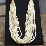 Erica Lyons Seed Bead Geometric Bead Necklace Ivory Off White / Gold 33" + 3'