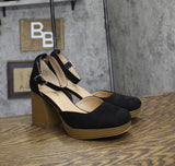 Sun + Stone Leoniee Ankle-Strap Platform Dress Sandals Black Microsuede 9M