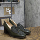 Journee Collection Womens Crawford Block Heel Loafer Pumps Olive Green 7M