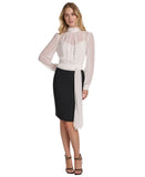 Calvin Klein Neck Chiffon Waist Tie Sash Crepe Skirted Dress Cream / Black 14