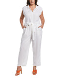 ELLA Rafaella Womens Plus Size Linen Blend Sleeveless Jumpsuit White 1X