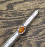 Womens Braided Rope Twist Bezel Oval Gemstone Ring Silver Gray / Amber Orange 6