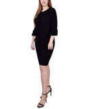 Ny Collection Womens Textured Knit Petite Dress with 3/4 Sleeves Black PM