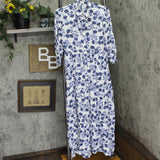 Ny Collection Petite 3/4 Sleeve Crinkle Tiered Maxi Dress White Navy Floral PS