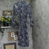 Calvin Klein Midi Belted Dress Button Up Shirtdress Abstract Inkwell Blue S