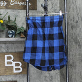 Urban Vibe Womens Flannel Plaid Faux Button Up Off Shoulder Top Blue / Black M