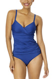 Anne Cole In Color Twist Front Underwire Tankini Swim Top Slate Blue 32DD / 34D