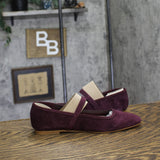 Marc Fisher Dress Flats with Square Toe and Ankle Strap Red Suede Purple 8M