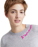 Charter Club Women's Cashmere L'Amour Embroidered Crewneck Sweater Gray M