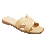 A New Day Womens Nina Raffia Wide Width H-Band Slide Sandals Beige Brown 6W