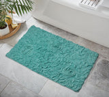 Home Weavers Bell Flower Collection 100% Cotton Tufted Bath Rug Turquoise 24"x40