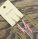 Michelle Multirow Seed Beaded Dangly Earrings Necklace Set Gold / Pink 31" + 2"