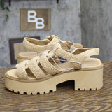 Universal Thread Raffia Adjustable Buckle Platform Heels Natural Tan Brown 10M