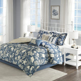Madison Park Cotton Comforter Set Coastal Coral 7-Piece Cape Cod Navy Blue Queen