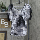 Express Womens Mixed Media Knit Off the Shoulder Blouse Shirt Top Black Gray S