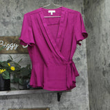 Monteau Womens Wrap V-Neck Woven Blouse Top Berry Purple PL