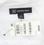 INC International Concepts Tab Long Sleeve Collared Tunic Blouse Bright White M