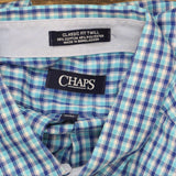 Chaps Mens Classic Fit Twill Dress Shirt Blue Plaid 18-18 1/2 34-35