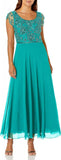 JKara Women's Petite Long Gown Embellished Dress Aqua Blue / Mercury 6P