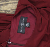 Betsy & Adam Petite Cap Sleeve Gathered Draped Slit Gown Dress Bordeaux Red 8P