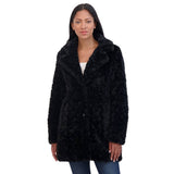 Sebby Collection Womens Reversible Crushed Faux Fur Button Front Coat Black L