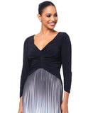 Betsy & Adam Womens Long 3/4 Sleeve Pleated Ombre Skirt Dress Black / Silver 8