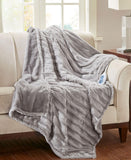 Beautyrest Duke Ribbed Electric Faux-Fur Throw Blanket Gray 50"x70"