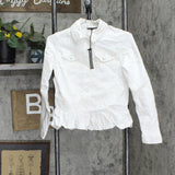 DG2 Womens Ruffled-Hem Classic Stretch Denim Jacket 688254 White XS