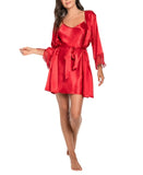Linea Donatella Womens Satin Fringe-Trim Chemise Nightgown Red M