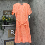 Karl Lagerfeld Paris Eyelet Cotton A-Line Shirtdress Belted Coral Orange Pink 16
