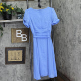 Ny Collection Womens Petite Short Sleeve Belted Swiss Dot Dress Sky Blue PL