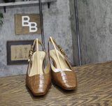 Michael Michael Kors Crocodile Print Darrington Sling Pumps Chestnut Brown 10M