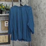 Lane Bryant Womens Plus Size Tie-Front V-Neck Blouse Shirt Top Blue Green 26/28