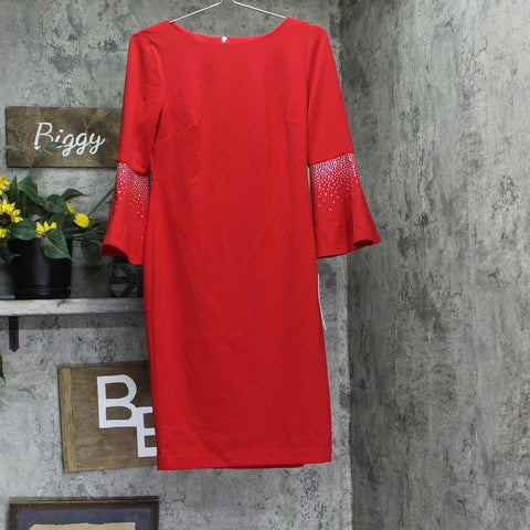 Calvin Klein Womens Embellished Bell Sleeve Back Zip Dress CD4CC3D8 Red 6