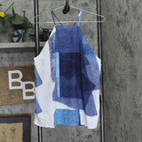 Calvin Klein Jeans Spaghetti Strap Printed Halter Top Deep Denim Blue / White M