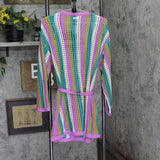 Hurley Juniors Striped Crochet Robe Cover-up Orchid Purple Multi XS/S