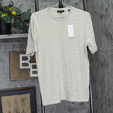 Vince Short Sleeve Stripe Loose Knit Crew T-Shirt Coyote Brown / Off White S