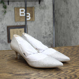 Jewel Badgley Mischka Royalty Pointed Toe Kitten Heels Shoes Silver Gray 7.5M