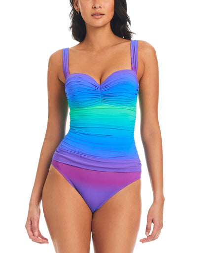 Bleu By Rod Beattie the Moment Shirred Bandeau One-Piece Swimsuit Blue Multi 6