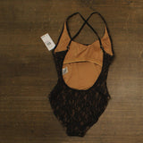 Michael Michael Kors Womens Lace Cross Back One Piece Swimsuit Black / Brown 6