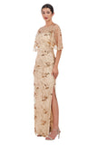 JS Collections Sleeve Sequin Embellished Column Gown Dress Gold Yellow 18