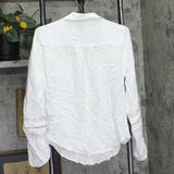 Belldini Womens Button Up Long Sleeve Work Lace Insets Blouse Top White M