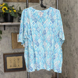 Denim + Company Womens Plus Size V-Neck Pullover Blouse Shirt Top Blue 3X