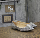 On 34th Womens Millee Embellished Bow Flats 10019810900 Silver Tweed Gray 5M