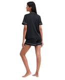 Inc International Concepts Satin Short-Sleeve Pajama Shirt Top Deep Black M