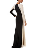 Xscape Women's Caviar Bead Sleeves Long Sleeve Gown Dress 409X Black / Nude 10