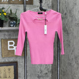 T by Tahari Womens Knit Ribbed Long Sleeve Sweater Bubble Gum Pink M