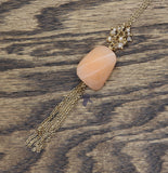 Influence Drop Beaded Cluster Stone Pendant Necklace Gold / Pink 30" + 3.5"